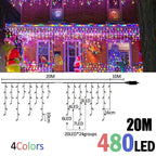 6.5200LED/20M480LED Icicle String Lights Christmas 40Drops 8 Modes, Plug in Curtain Waterproof for Holiday Wedding Party Garden