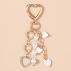 Cute Bowknot Love Heart Keychain Crystal Pearl Key Ring Pendants for Women Girls Handbag Decor DIY Handmade Key Chain Gifts