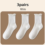 Harajuku Ruffle Socks Women Girls Sweet Cotton Middle Tube Black White Socks Jk Lolita Soft Breathable Ankle Loose Short Sock