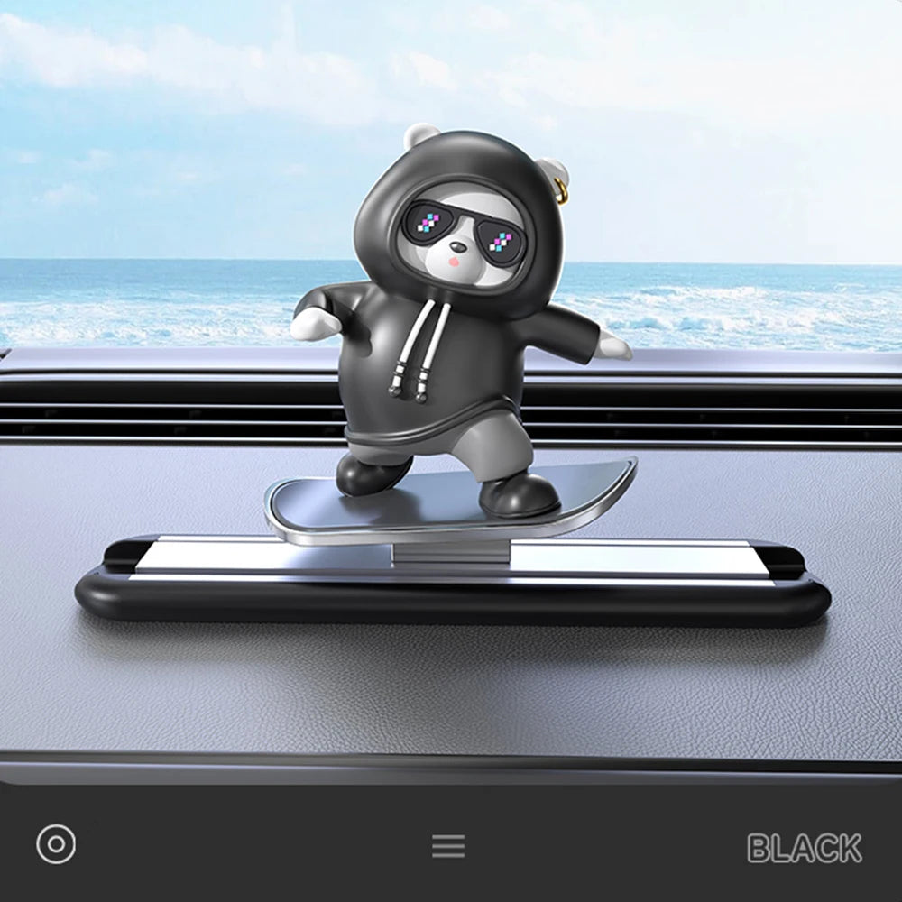 Car Automatic Sliding Skateboard Bear Alloy Cute Cartoon Scooter Center Console Ornaments Creative Car Decoration Accessories