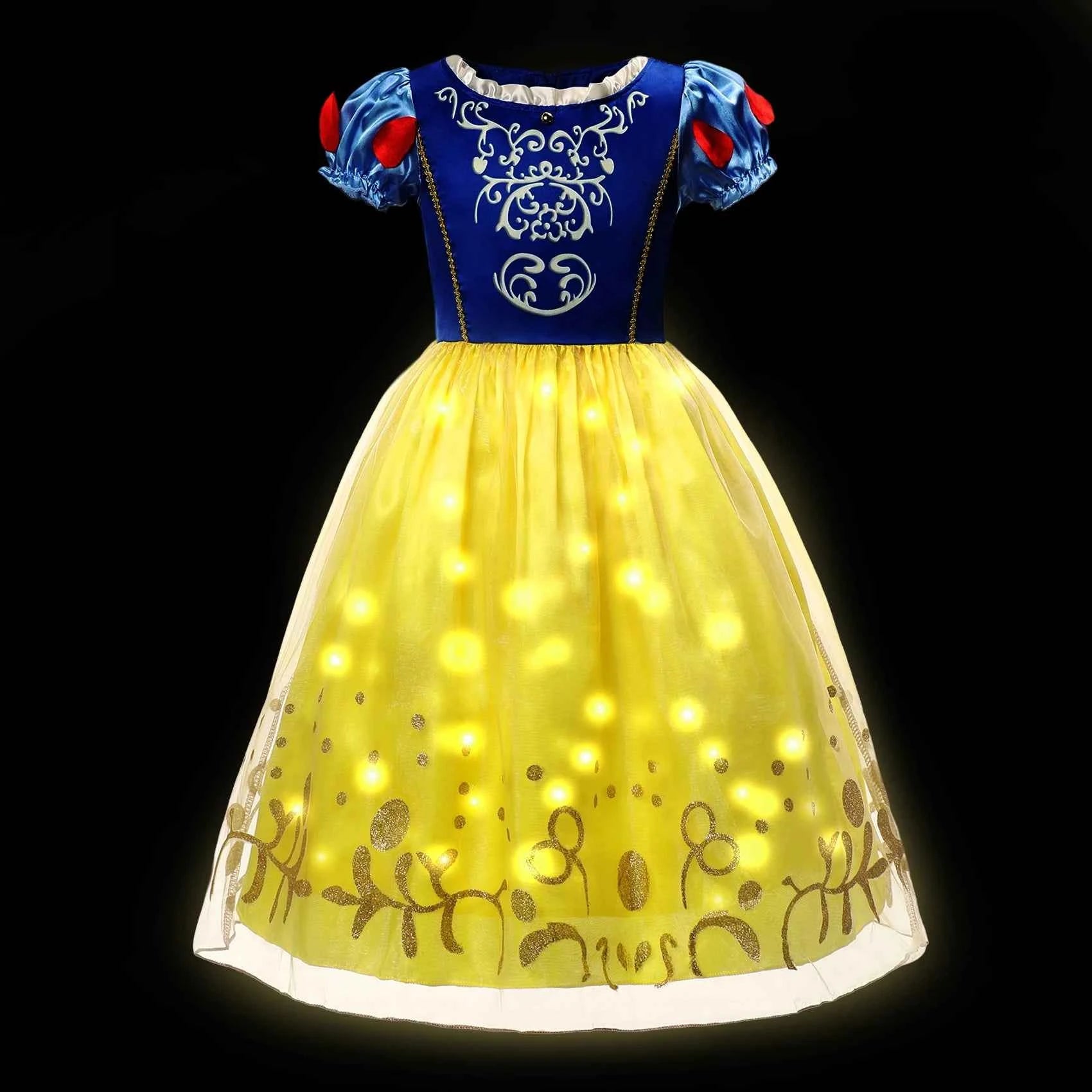 Children LED Light Up Dress Girls Kids Purple Green Cosplay Costume Carnival Birthday Party Clothes Halloween Costume Prom Gown