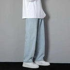 2026 New Korean Men's Casual Long Jeans Classic Man Straight Denim Wide-leg Pants Solid Color Light Blue Grey Black