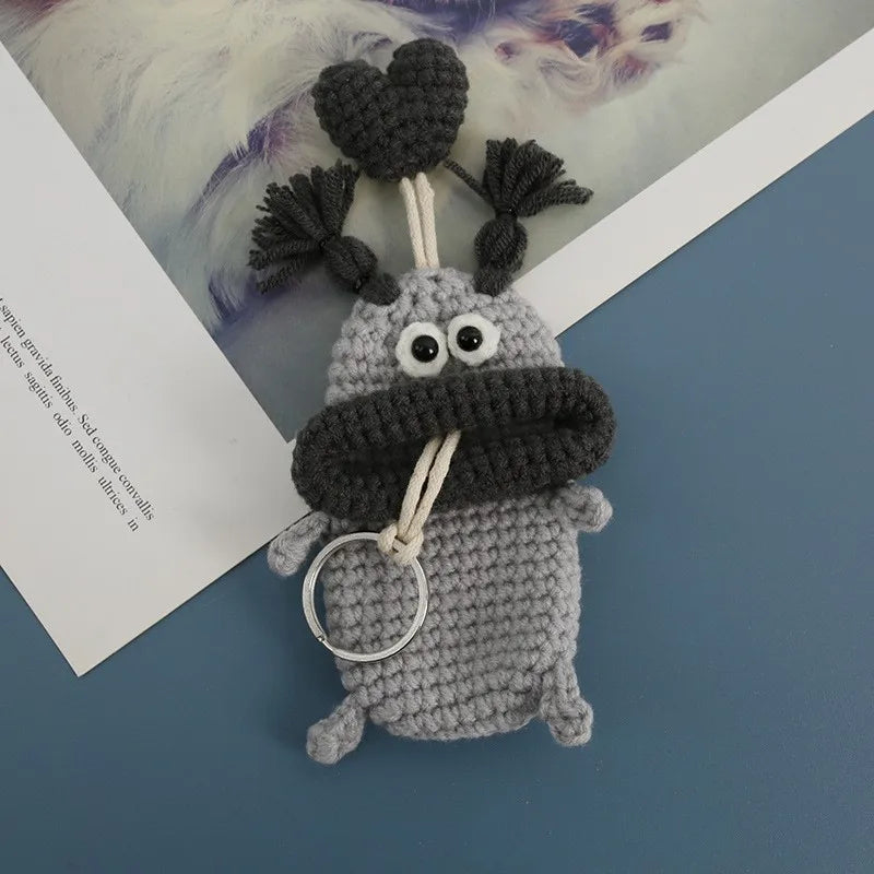 Funny Crochet Sausage Mouth Keychain Key Holder Pouch