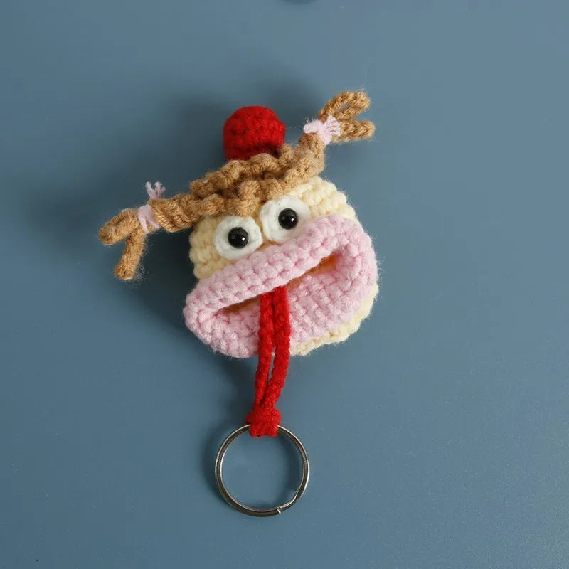 Funny Fruit Sausage Mouth Crochet Keychain Key Holder