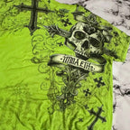 MMA ELITE Cross Skull Print Green Y2K T Shirt Men Loose Fit Streetwear Graphic Tee Oversized Glow Dark Party Ins Popularity Tops