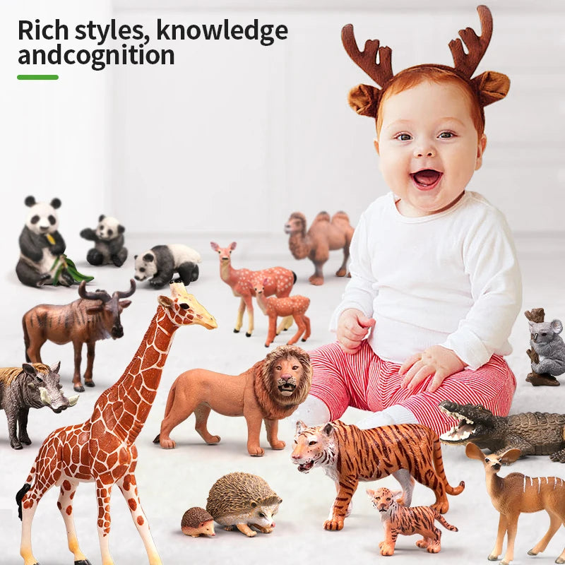 Educational Solid Simulation Animal Models Wild Animal World Toys - Elephant Crocodile Hippo Giraffe Action Figures for Kids