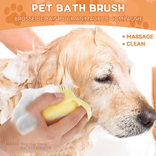 Dog Bathing Brush Pet Massage Brush Shampoo Dispenser Soft Silicone Brush Rubber Bristle for Dogs and Cats Shower Grooming Tool - WTN Essentials 