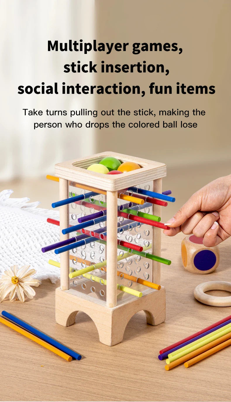 Wooden Stick Board Game Parent Child Interaction Montessori Wooden Toys, 4-sided Acrylic Cylinder Game, Stick Picking Game