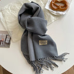2023 Korean Style Cashmere Winter Scarf for Women – Knitted Double-Sided Solid Color Wrap | Soft Warm Fashion Neckerchief Shawl