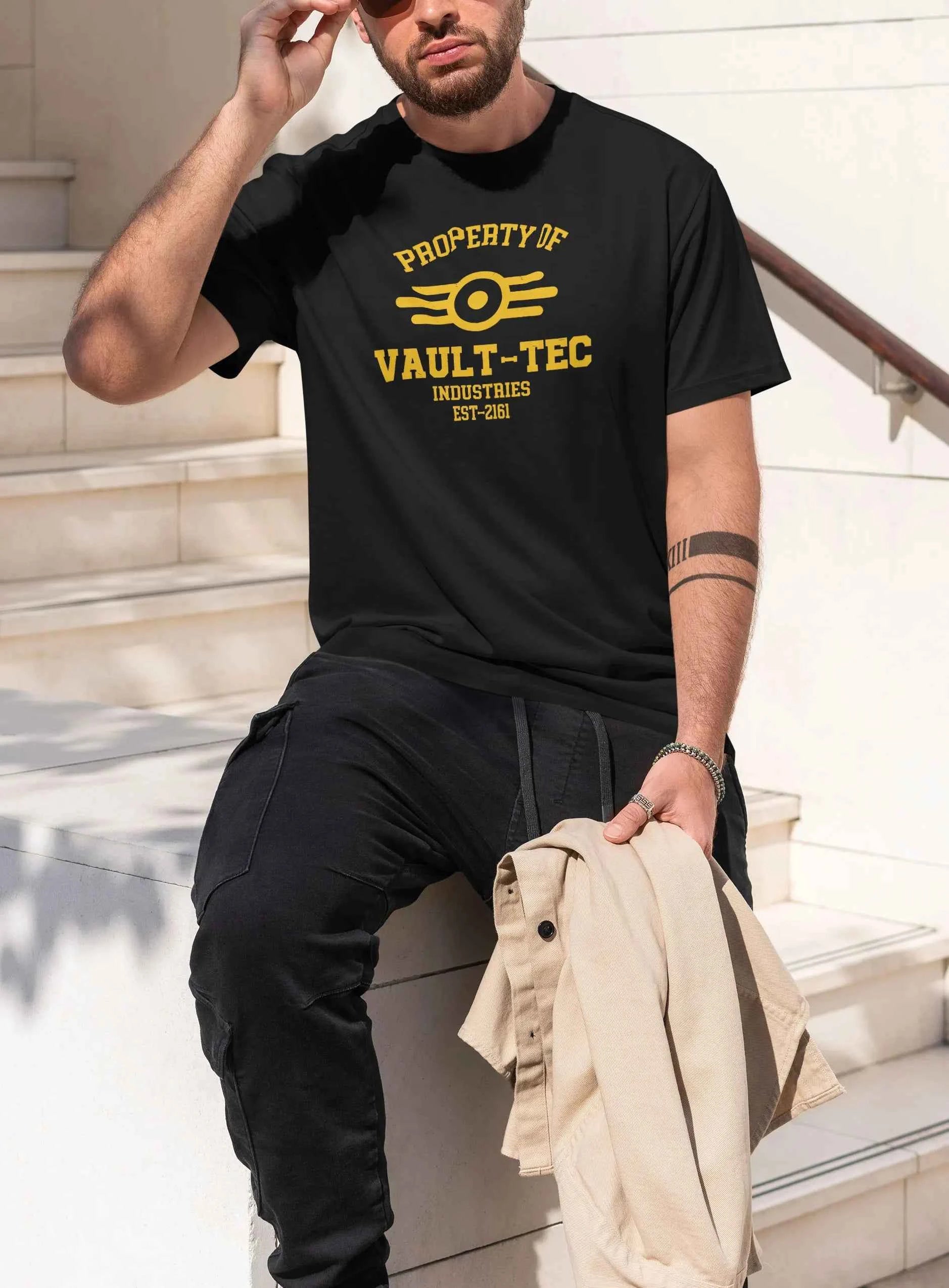 Mens Cotton Property of Vault Tec Graphic T Shirt Street Casual Style Tee for Men and Women