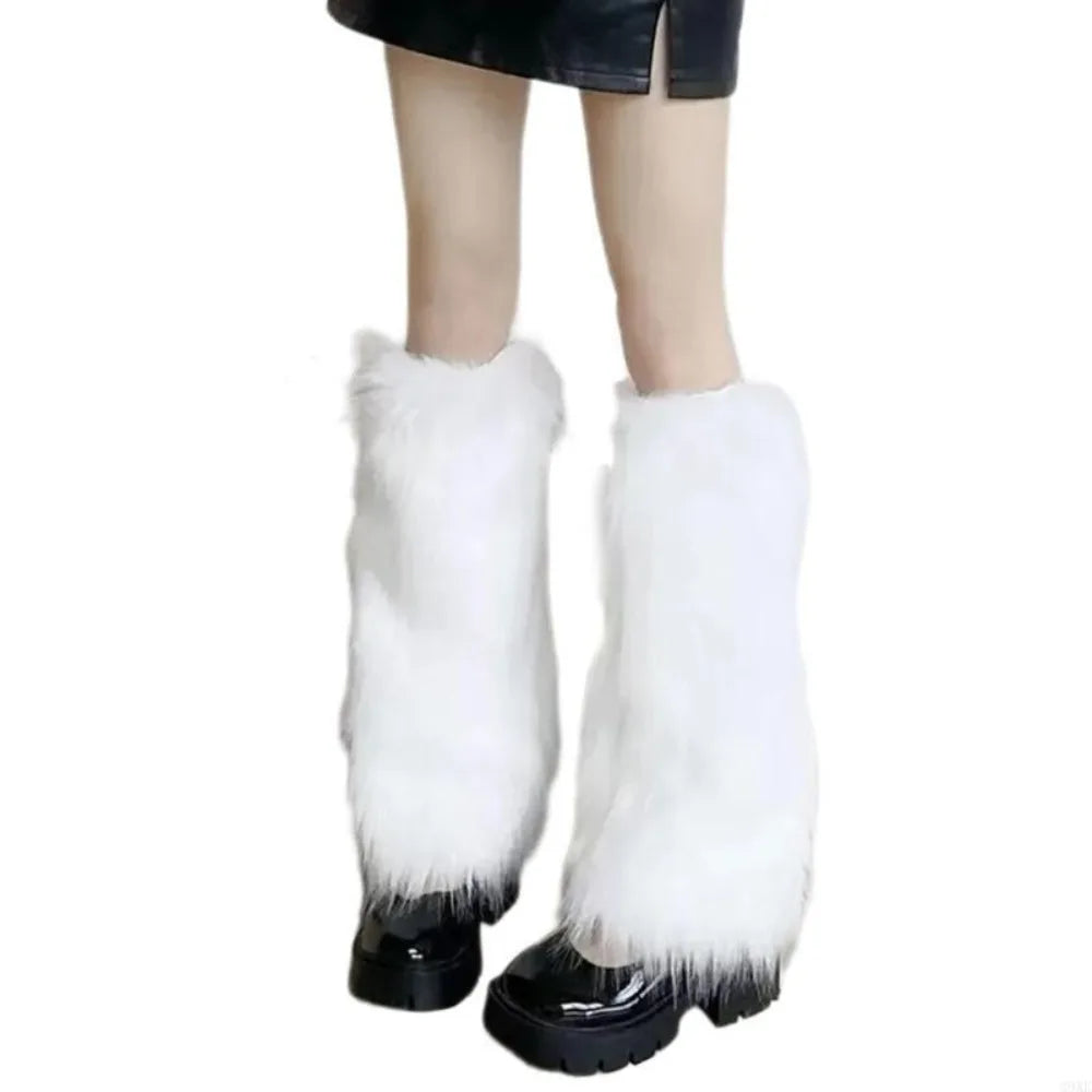 Foot Cover Faux Fur Furry Leg Warmers 40cm Japanese Style Lolita Boots Cover Kawaii Y2K Warm Knee Sleeve Autumn/Winter