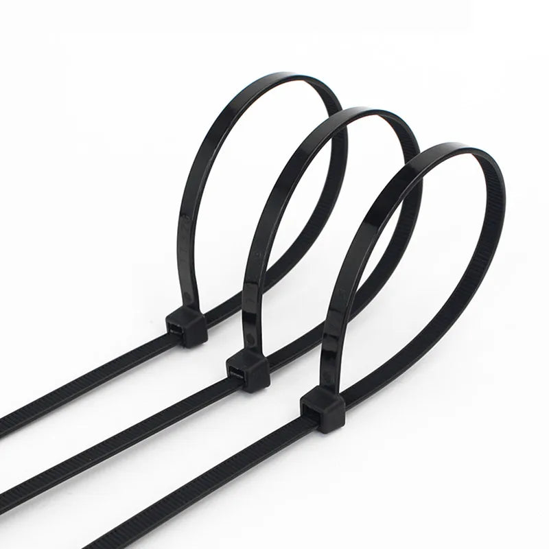 100 PCS Self-locking plastic nylon tie 100 PCS black cable tie fastening ring cable tie zip wraps strap nylon cable tie set