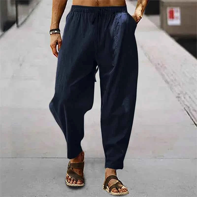 Men's Lightweight Long Pants Summer Solid Color Breathable Loose Trousers Male Elastic Waist Casual Pants Harajuku Trousers