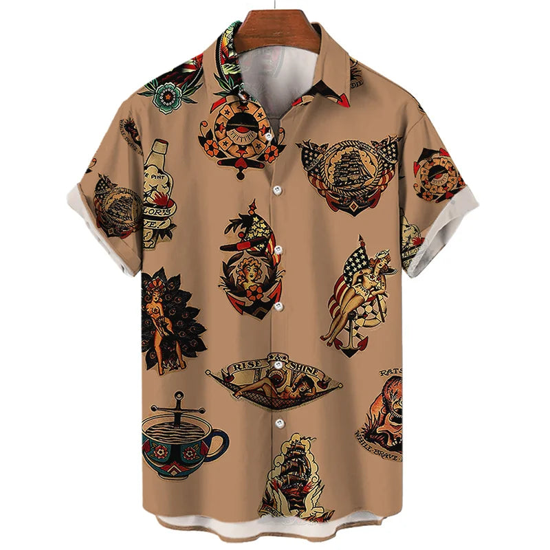 3D Print Monkey Skeleton Scissors Shirts Men Animal Patterns Button Shirt Summer Hawaii Short Sleeves Casual Loose Aloha Shirts