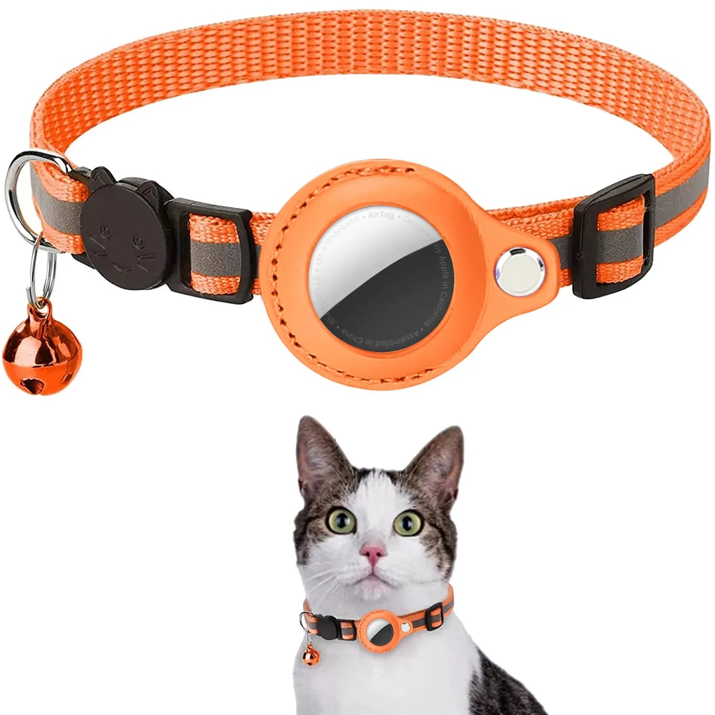 Cat AirTag Holder Collar – Adjustable Reflective Breakaway Kitten Collar with Bell & Waterproof AirTag Case