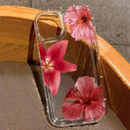 Flower Lily Hibiscue Print Clear Phone Case for Iphone 16 15 14 13 12 11 17 Pro Max Mini 16E 7 8 Plus Vintage Floral Soft 2030