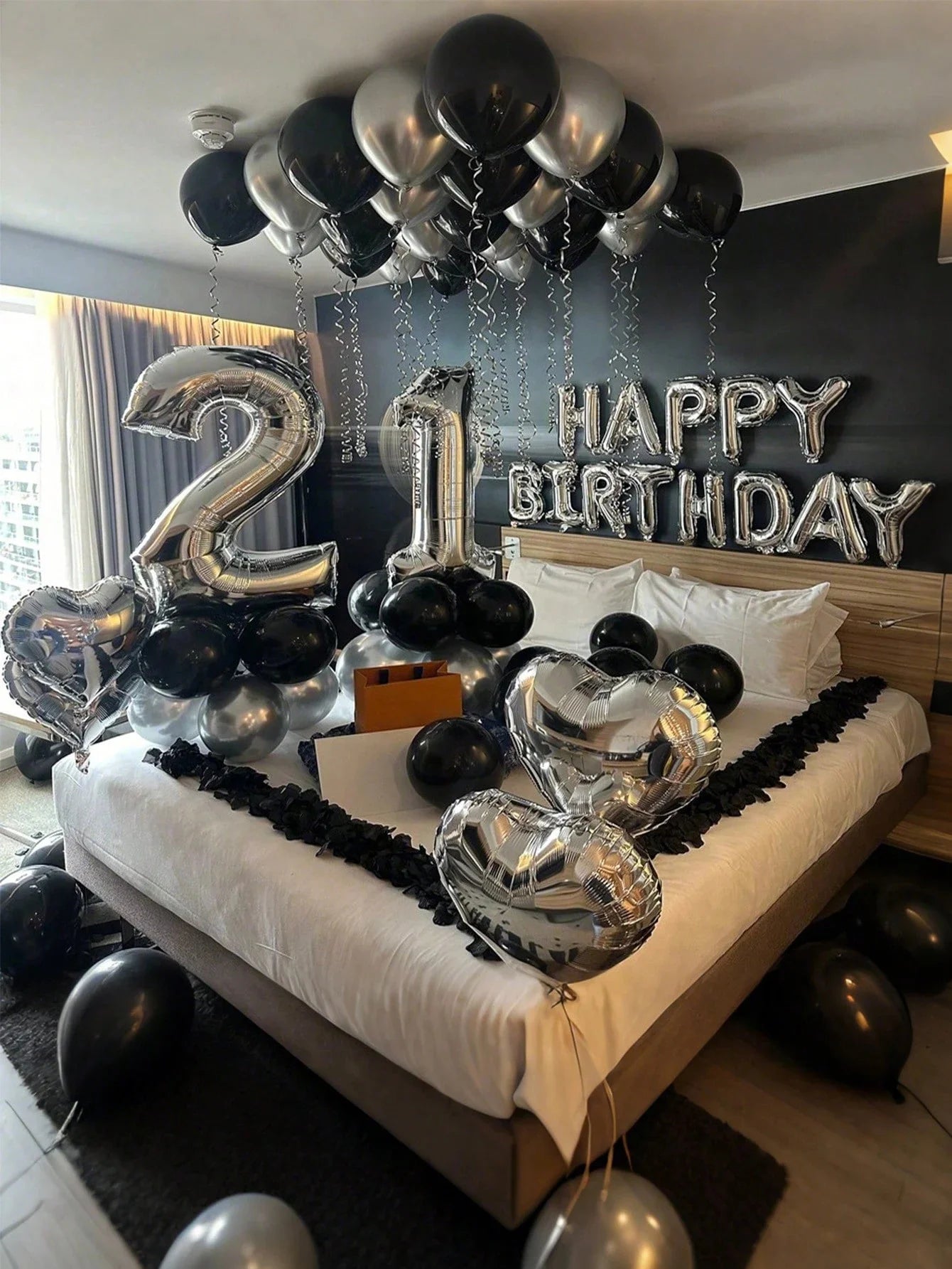 1050/21/200pcs Black & Silver Party Balloons Decorations, Silver Happy Birthday Banner, Chrome Silver Latex Balloons