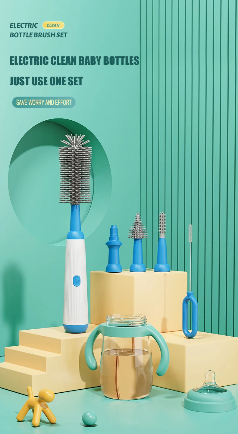 Electric Baby Bottle Brush 1500mah Multipurpose Silicone Cordless Infants Babe Milk Bottle Nipple Clean Brushes with Extensions