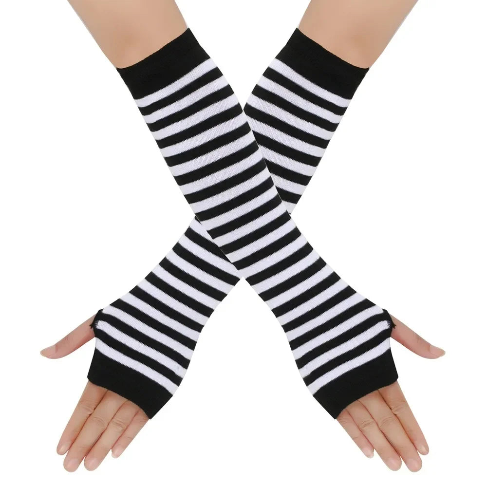 Warmer Knitted Long Fingerless Gloves Elbow Mittens Christmas Acces Gift Fashion Women Emo Gloves Lady Striped Elbow Gloves