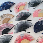 Vintage Silk Folding Fan Bamboo Tassel Decorative Hand Fan