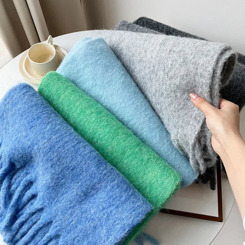 Pink Scarf Lady Autumn Winter Solid Simple Muffler Women Men Wool Blend Versatile Multi-color Soft Thermal Shawl Female Male