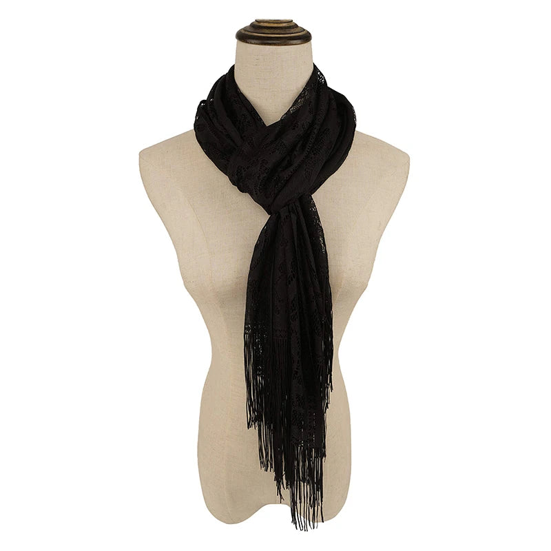 RUNMEI Black Yellow Pink Color Floral Lace Scarf Tassel Fringe Shawl Wrap Flower Headscarf Muslim Hijabs scarfs Women Ladies