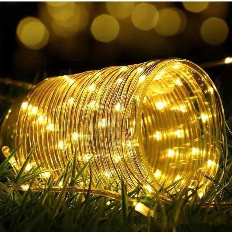 100LED Solar Tube String Light 8 Kinds Of Waterproof Outdoor Led Warm White Copper Wire Light For 2024 Garden Decorative Lights