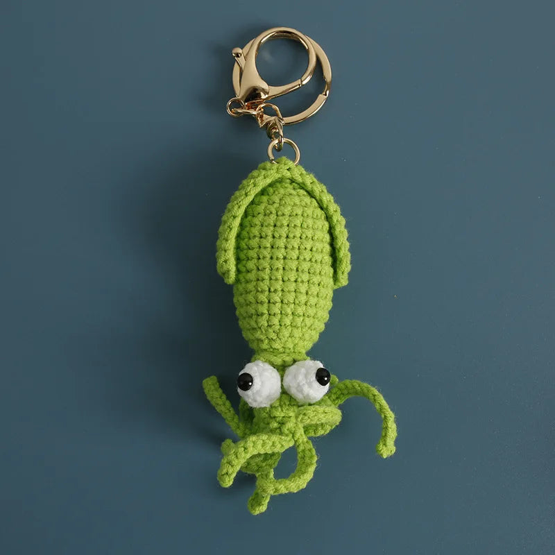 Funny Squid Crochet Keychain Cute Ocean Bag Charm