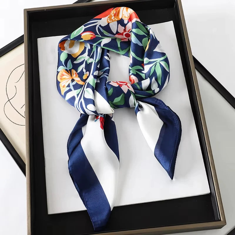 2024 Luxury Square Silk Scarf for Women Hijab Hair Bands Neckerchief Female Satin Shawl Ribbon Headband Fashion Wraps Bandana