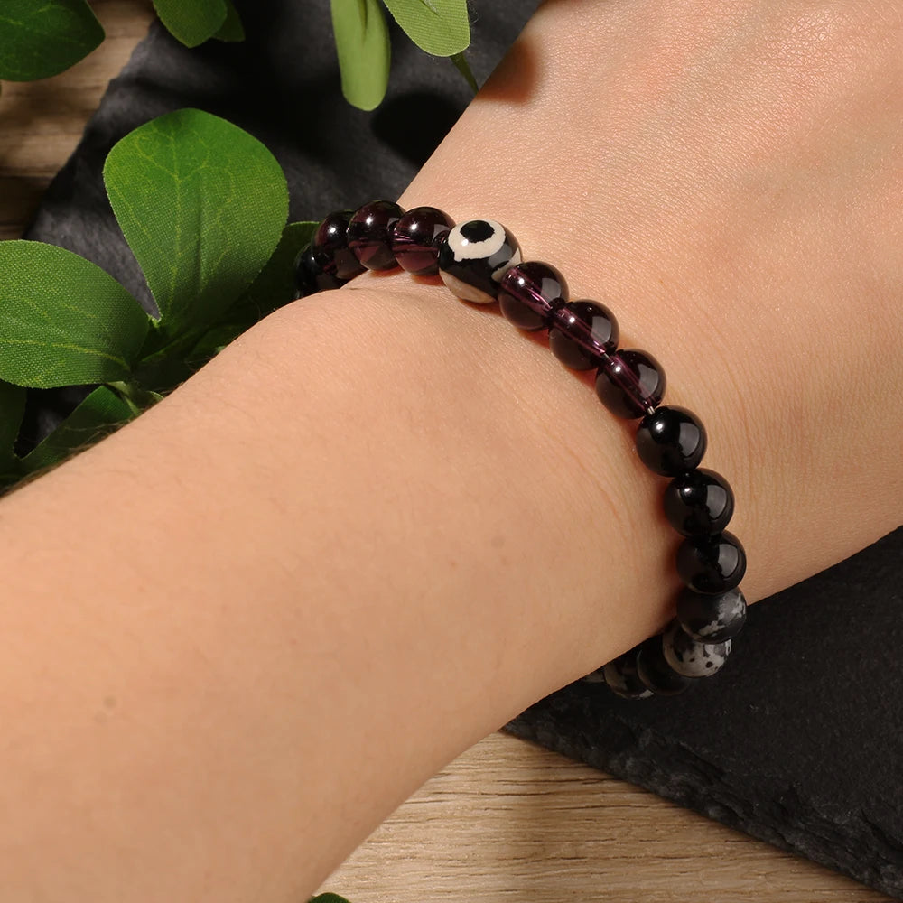 Eye Bracelets for Women Cute Spring Summer Beach Holiday Jewelry Natural Stone Beads Bangles Purple Black Gray Beads Bracelts