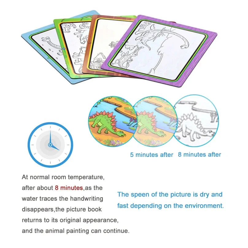 Magic Water Drawing Book with Reusable Coloring Pen for Kids Fun