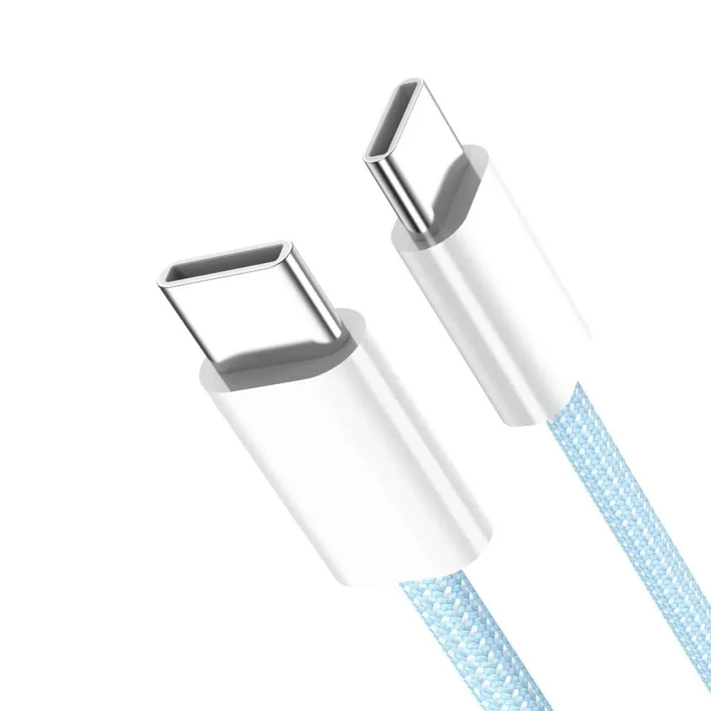 Type C to C Colored Nylon Braided Cable PD 60W for IPhone17/16/15, iPad Pro, Macbook, Samsung S24/23, Durable & Fast Charging.