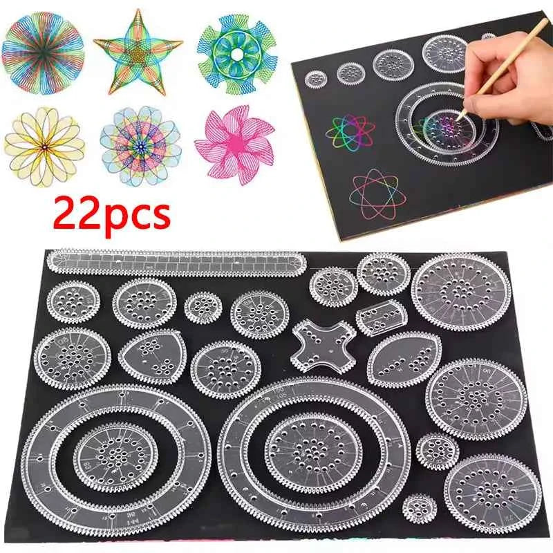 Creative Gears Geometry Spirograph Drawing Stencils Set Painting Template Art Crafts Kids Educational Toy Variety of Flowers