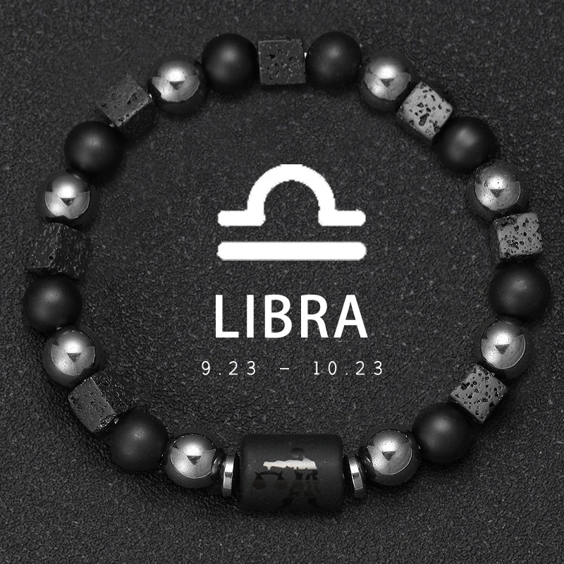 12 Constellation Zodiac Bracele Signs Beads Couples Bracelet Square Volcanic Stone Elastic Charm Bracelet for Women Men Gift