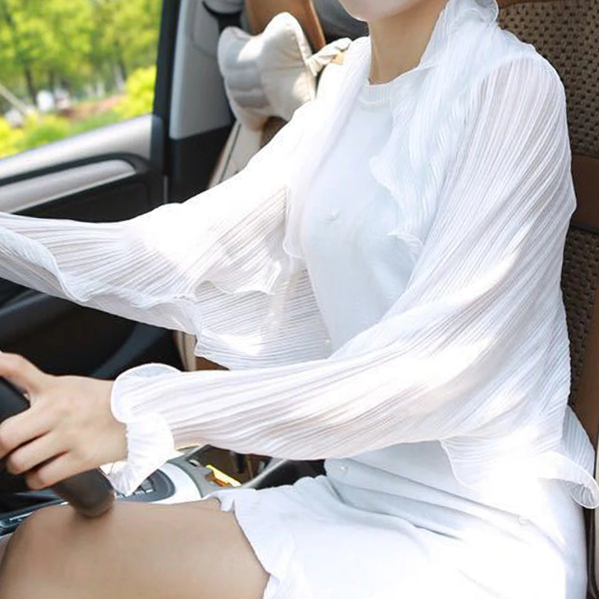 Embossed Ruffled Sunscreen Shawl Solid Color Chiffon Silk Scarf Women'S Outdoor Abandoned Car Sunscreen Sleeve