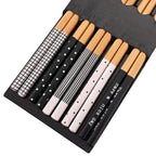 Eco-Friendly Reusable Bamboo Chopsticks Set – 5 Pairs Handmade Japanese Wooden Tableware for Sushi & Everyday Dining