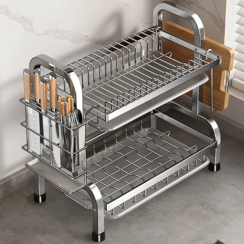 Dish Drying Rack Compact Kitchen Dish Rack Drainboard Set Large Rust-Proof Dish Drainer with Utensil Holder
