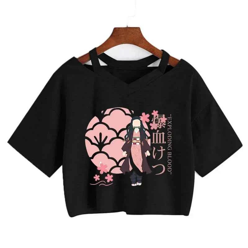 Demon Slayer T Shirt Nezuko Tshirt Women Kimetsu No Yaiba Crop Top Tees Japanese Anime Tanjirou Kamado Tops Manga T-shirt Female