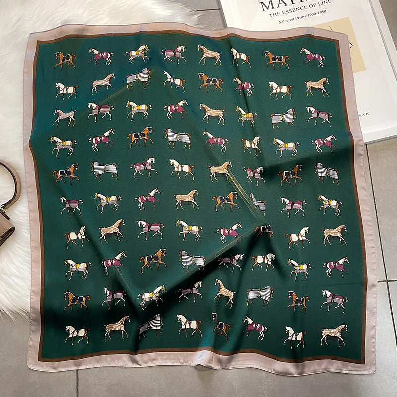2025 Silk Shawl Print Headscarf Cat Hair Wrap Neckerchief Female Satin Square Scarf For Women Headband Foulard Hijab Bandana