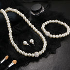 3 PCS Imitation Pearl Fireball Necklace Bracelet Earring Stud Jewelry Set Silver Color Crystal Stone Elegant Bridal Jewelry Gift