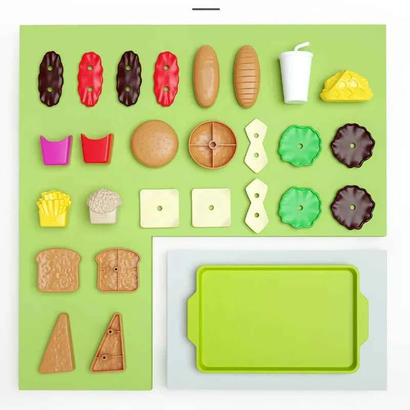 Children Hamburger Pretend Play Cooking Toys Set Mini Simulation Food Kitchen Toys For Girls Sandwich Fries Burger Assembly Game