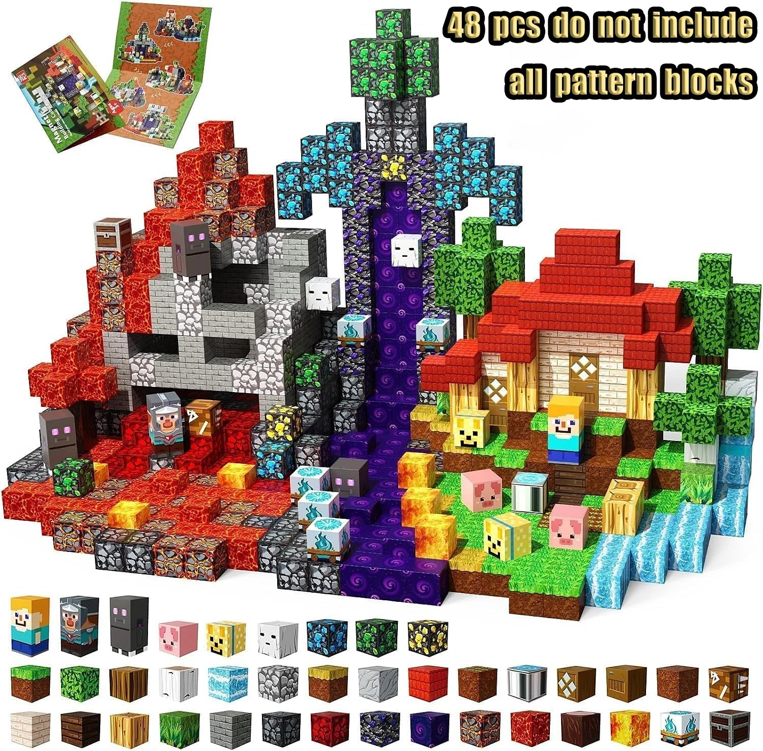 Magnetic Building Blocks Mine World Magnetic Pool Castle Villa Party Construction Brick Cube STEM Boy Girl Children Toy Set Gift