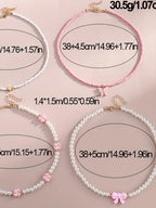 4pcs/Set Girls' Butterfly Heart Flower Pearl & Beaded Handmade Necklace Set Children Teen Friendship Best Gift For Friends