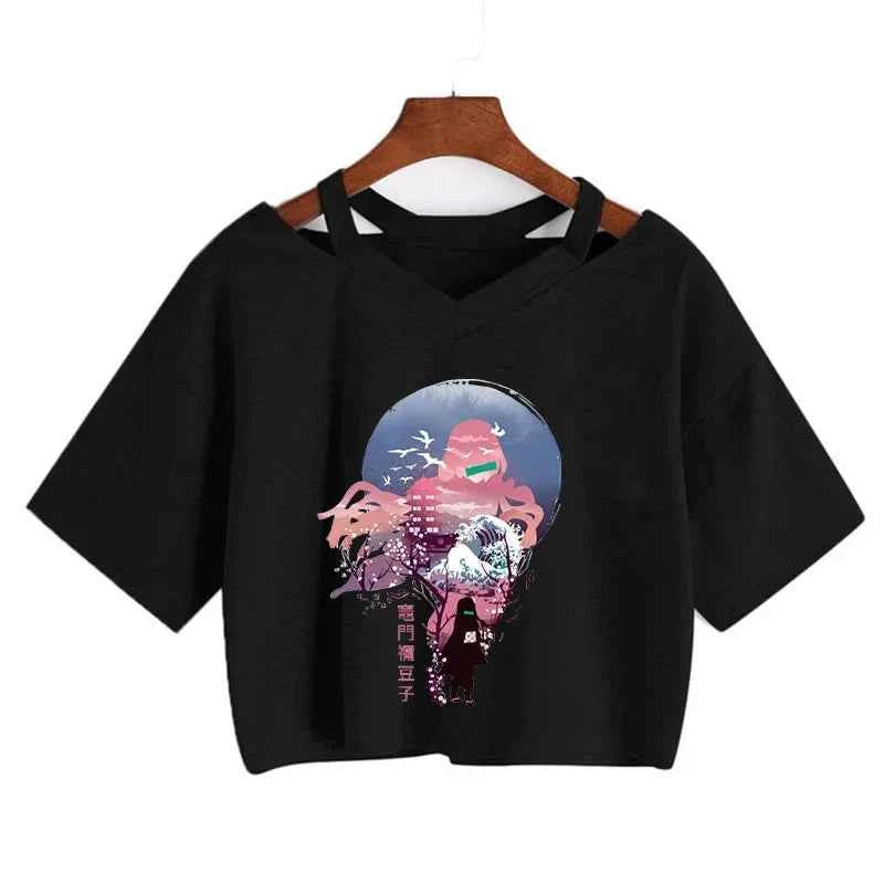Demon Slayer T Shirt Nezuko Tshirt Women Kimetsu No Yaiba Crop Top Tees Japanese Anime Tanjirou Kamado Tops Manga T-shirt Female