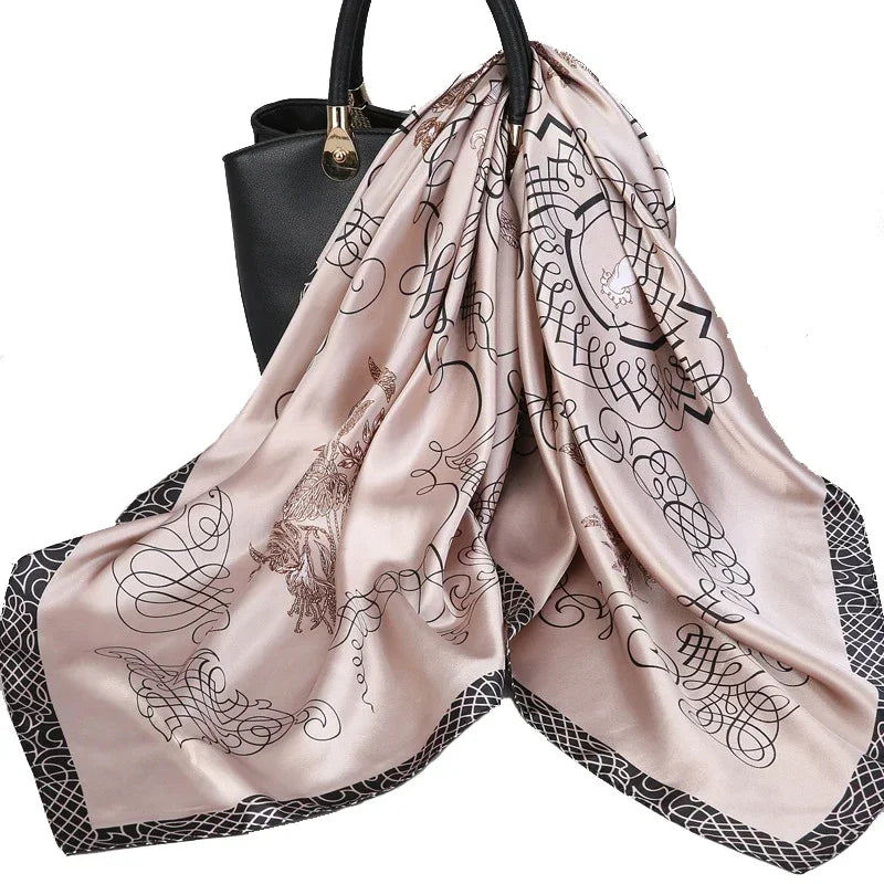 Fashion Kerchief Silk Satin Neck Scarf For Women Print Hijab Scarfs Female 90*90cm Square Shawls and Wraps Scarves For Lady