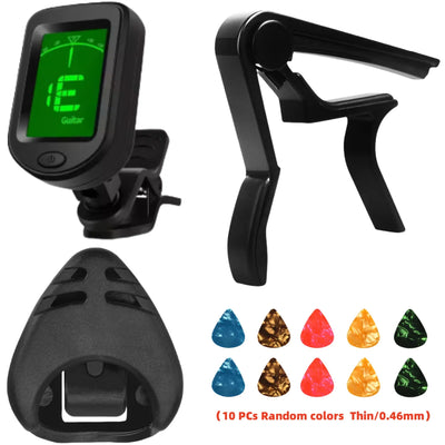 Miwayer Guitar Beginner Accessories Set w/Guitar Tuner Includes/Guitar Capo/10 picks (Random) /Plectrum Holder/for Any Guitar