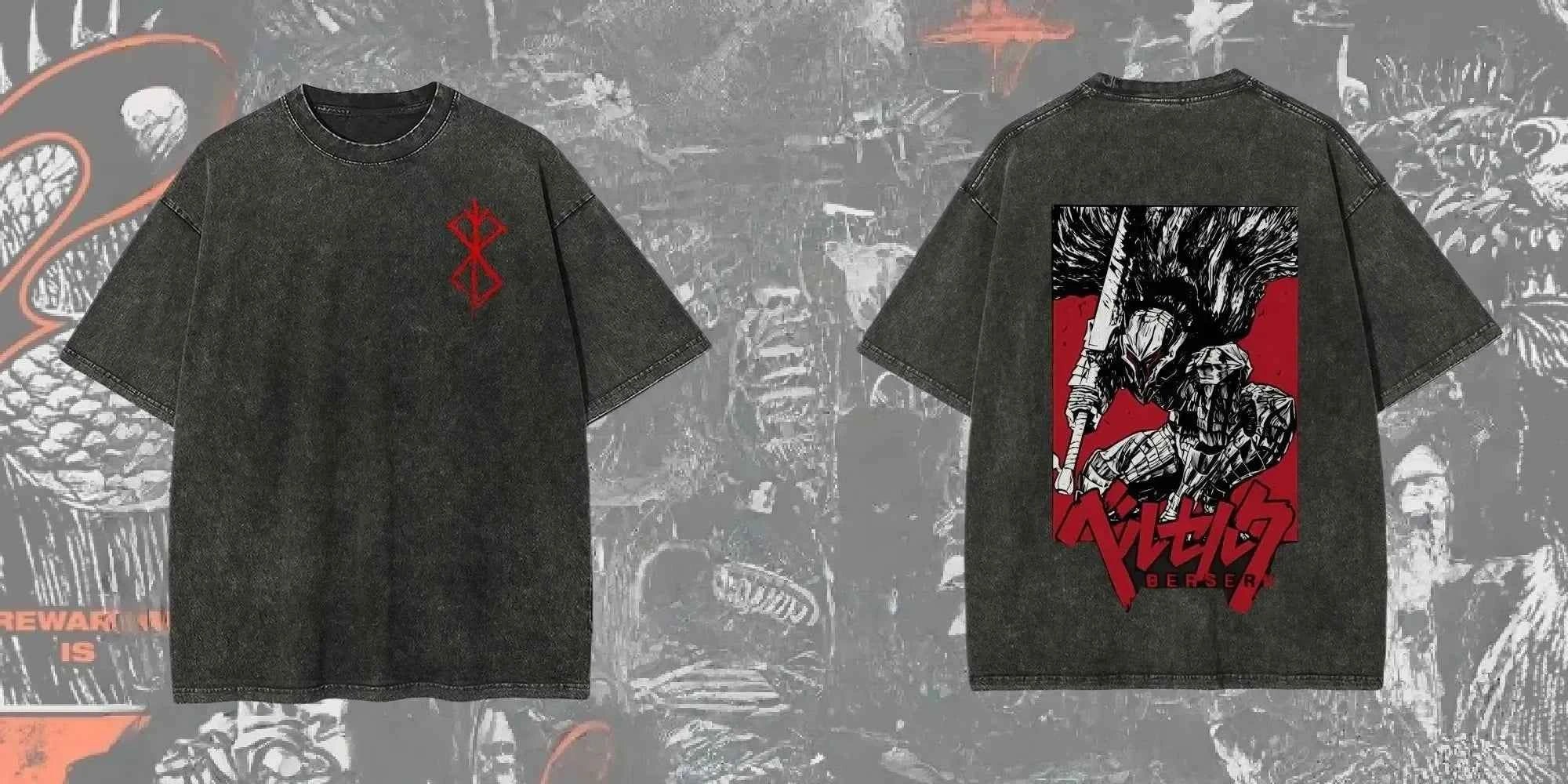 New Arrival Mens Clothes Tee Shirt Homme Graphic T-Shirts Men Tshirt for Men Ropa Hombre Washed Anime Berserk Baggy Camisetas