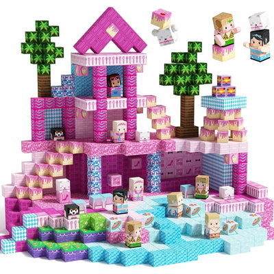 Magnetic Building Blocks Mine World Magnetic Pool Castle Villa Party Construction Brick Cube STEM Boy Girl Children Toy Set Gift
