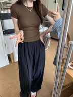 Basic Solid Crop Top Short Sleeve Crewneck Skinny T-shirt Summer Casual Tee for Women Y2K Vintage Top Harajuku Streetwear