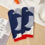 Women's Funny Cute Split Toe Socks Cartoon Shark Whale Printed Ankle Socks Soft Comfortable Breathable Short Socks for Students